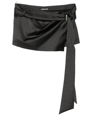 The Attico Mini Satin Wrap-Style Skirt - Black