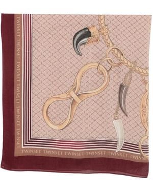 Twinset Monogram-Print Logo-Border Scarf - Rosa