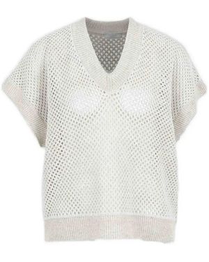 Peserico V-Neck Open-Knit Top - White