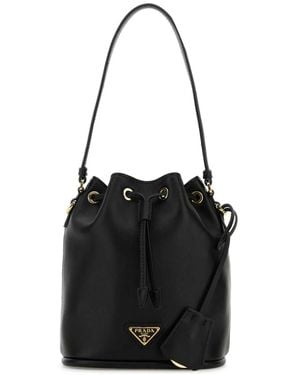 Prada Enamel Triangle Bucket Bag - Black
