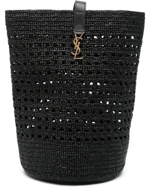 Saint Laurent Woven Raffia Bucket Bag - Black