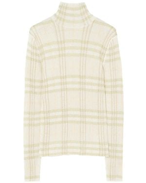 Burberry Check Viscose Turtleneck Jumper - White