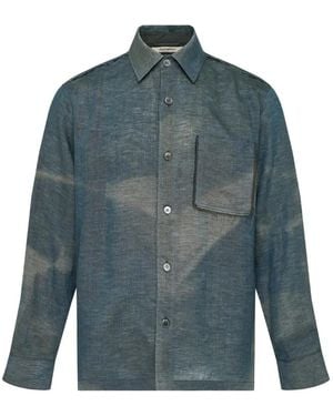 JiyongKim Sun-Bleached Raw-Edged Shirt - Blue