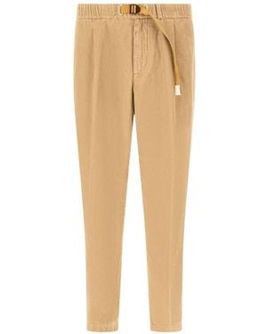 White Sand Belted Corduroy Tapered Trousers - Natural