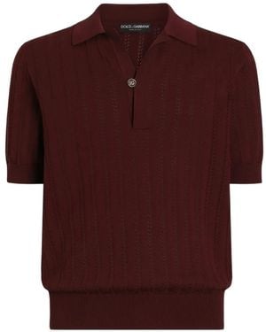 Dolce & Gabbana Openwork Cotton Polo Shirt - Red