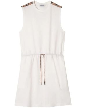 Burberry Check Trim Cotton Jersey Dress - White