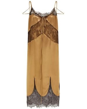 Ferragamo Satin And Lace Slip Dress - Natural