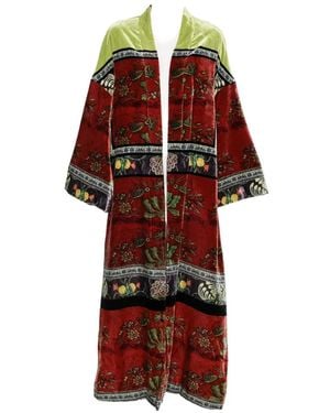 Hui Milano Floral-Print Velvet Coat - Red