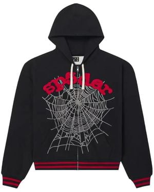 Sp5der Logo-Print Zip-Up Hoodie - Black