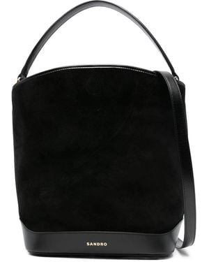 Sandro Suède Leren Bucket-Tas - Zwart