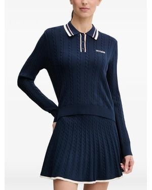 Guess Cable-Knit Polo Jumper - Blue