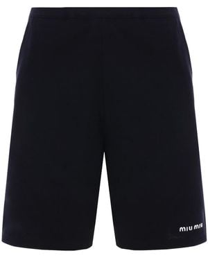 Miu Miu Logo-Embroidered Shorts - Blue