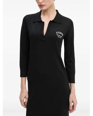 Iceberg Polo-Neck Midi Dress - Black