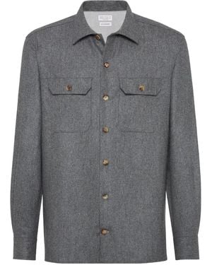 Brunello Cucinelli Flannel Double-Pocket Shirt - Grey