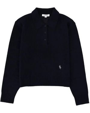 Sporty & Rich Button Cashmere Polo Shirt - Blue