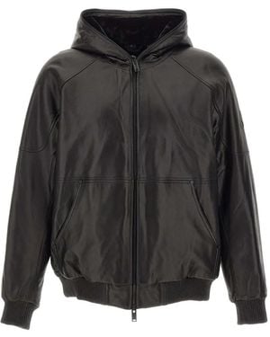 Moose Knuckles Neo Leather Hooded Jacket - Gray