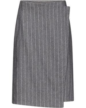 Loulou de Saison Mason Pinstripe Wrap Midi Skirt - Grey