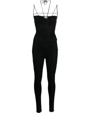 Blumarine Strappy Ribbed-Knit Jumpsuit - Black