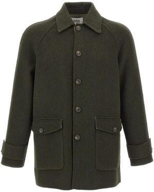 Alpha Studio Button-Front Raglan-Sleeve Coat - Green