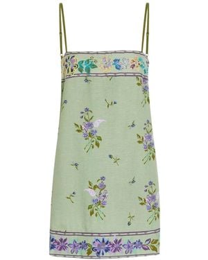 Free People Floral-Embroidered Slip Mini Dress - Green