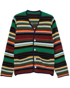 Sacai Gestreifter Cardigan Mit V-Ausschnitt - Grün