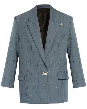 The Attico Rhinestone-Embellished Wool Blazer - Blue