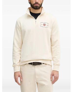 GANT Logo-Embroidered Quarter-Zip Sweater - Natural