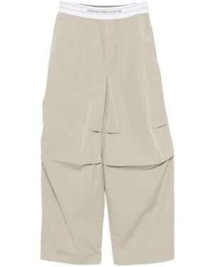 Alexander Wang Logo-Elastic Pleated-Knee Trousers - White