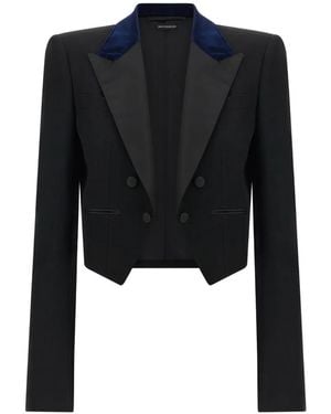 Tom Ford Satin-Lapel Cropped Blazer - Black