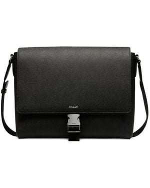 Bally Embossed Leather Buckle Messenger Bag - Black