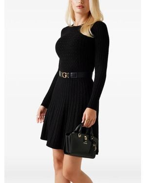 Guess Vestido Hana De Punto De Ochos Con Cinturón - Negro