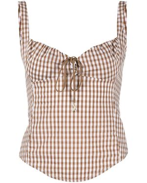 Patrizia Pepe Gingham-Print Poplin Bustier Top - White
