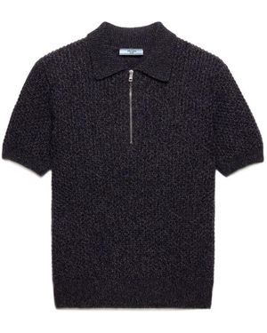 Prada Short-Sleeved Wool And Mouliné Cashmere Polo Jumper - Blue