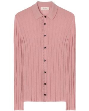 RETORI Crochet-Detail Ribbed Cardigan - Pink