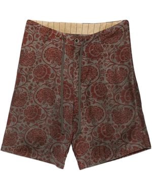 Uma Wang Floral-Print Drawstring Shorts - Brown
