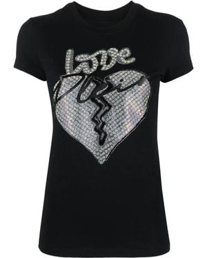 Philipp Plein Heart-Motif Rhinestone-Embellished T-Shirt - Black