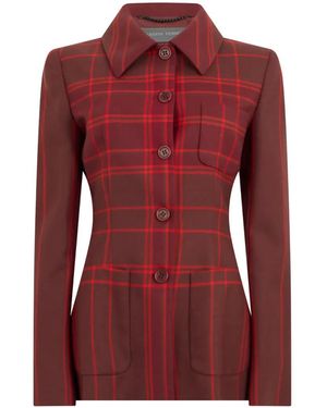 Alberta Ferretti Check-Pattern Button-Up Jacket - Red