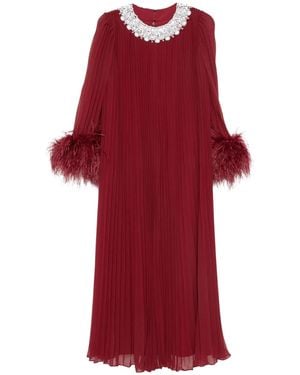 Self-Portrait Feather-Trimmed Chiffon Midi Dress - Red