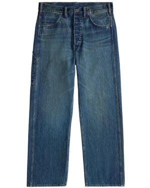 RRL Striped-Pattern Cotton Jeans - Blue