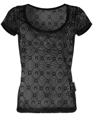 Marine Serre Crescent Moon-Motif Mesh Top - Black