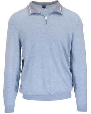 Fedeli Half-Zip Long-Sleeve Jumper - Blue