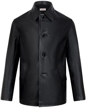 Fursac Button-Front Leather Jacket - Black