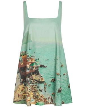 STAUD Brio Graphic-Print Sleeveless Mini Dress - Green
