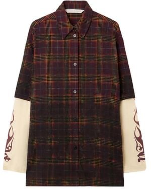 Palm Angels Check-Flames Shirt - Brown