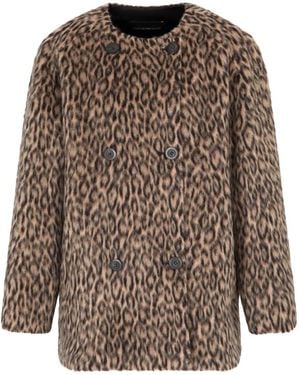 Emporio Armani Leopard Print Double-Breasted Coat - Brown