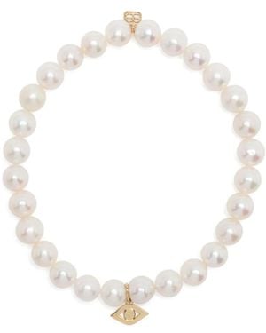Sydney Evan 14Kt Evil Eye Pearl Bracelet - White