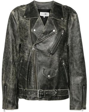 MM6 by Maison Martin Margiela Distressed-Effect Leather Jacket - Black