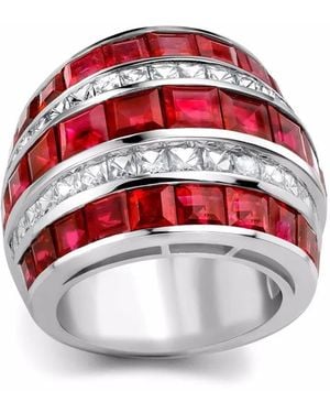 Pragnell Platinum Large Manhattan Diamond And Ruby Ring - Red