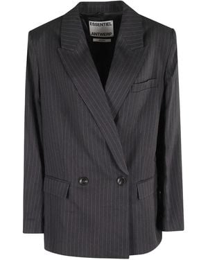 Essentiel Antwerp Pinstripe Double-Breasted Blazer - Black