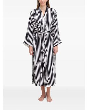 DKNY Striped Logo-Print Robe - White